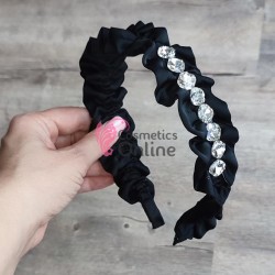 Bentita deosebita pentru par din statin Hand Made BTP042AA - Neagra cu Cristale din sticla